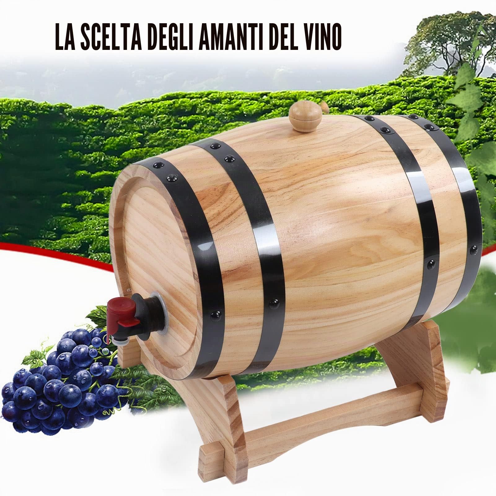 Botti di Rovere 5 Litri per Invecchiamento Vino e Birra con Valvola Controllo Umidità, Contenitore Legno Robusto per Bar, Cantina, Ufficio, Giardino, Enologo
