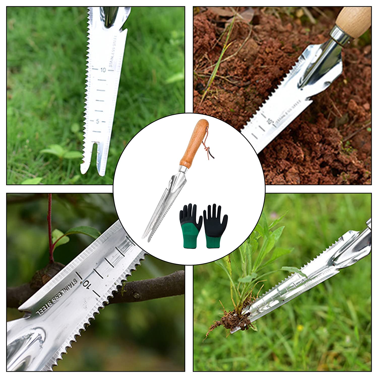 Désherbeur Manuel En Acier Inoxydable - 33cm, Poignée Bois Pour Jardin