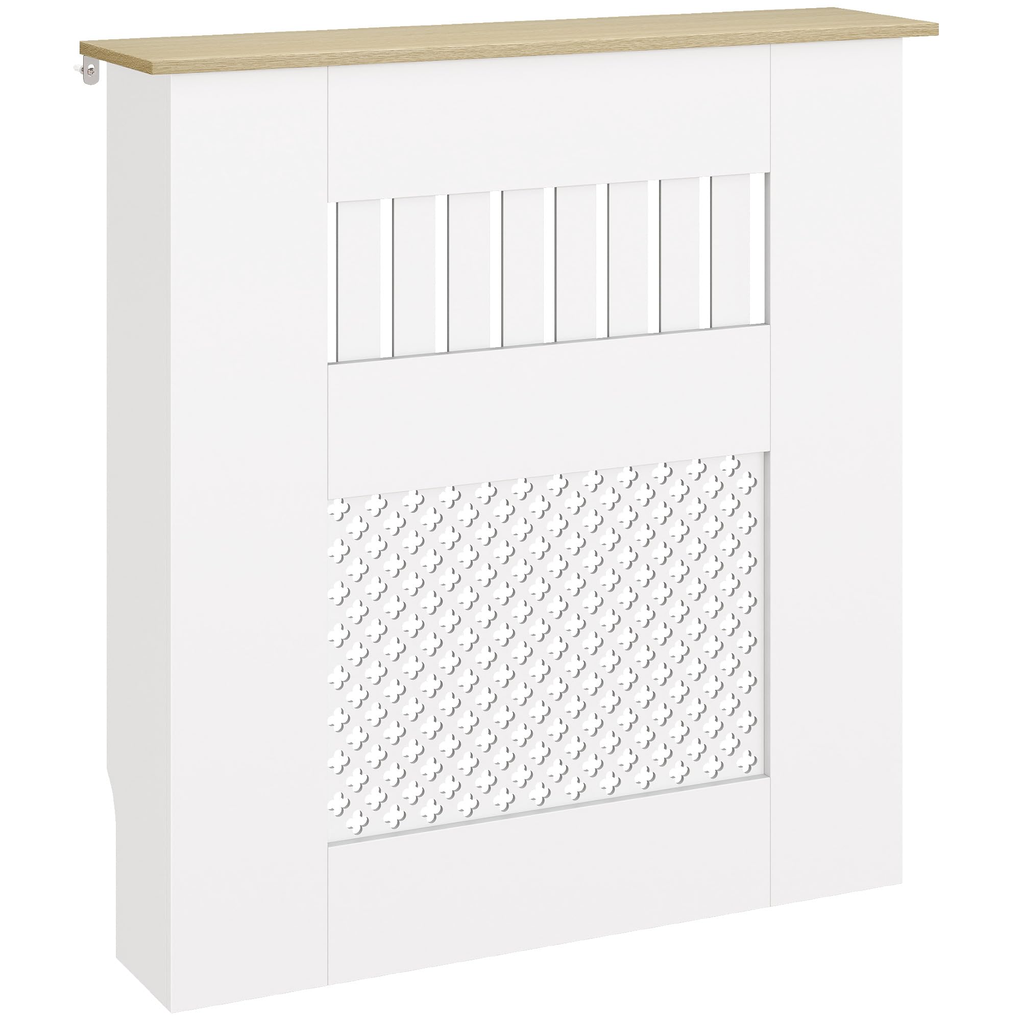 HOMCOM Couvercle de Radiateur en Bois, Cache Radiateur Moderne à Lattes avec Détails Croisés et Étagère Supérieure, pour Salon, Chambre à Coucher, Couloir, 78 x 19 x 81 cm, Blanc