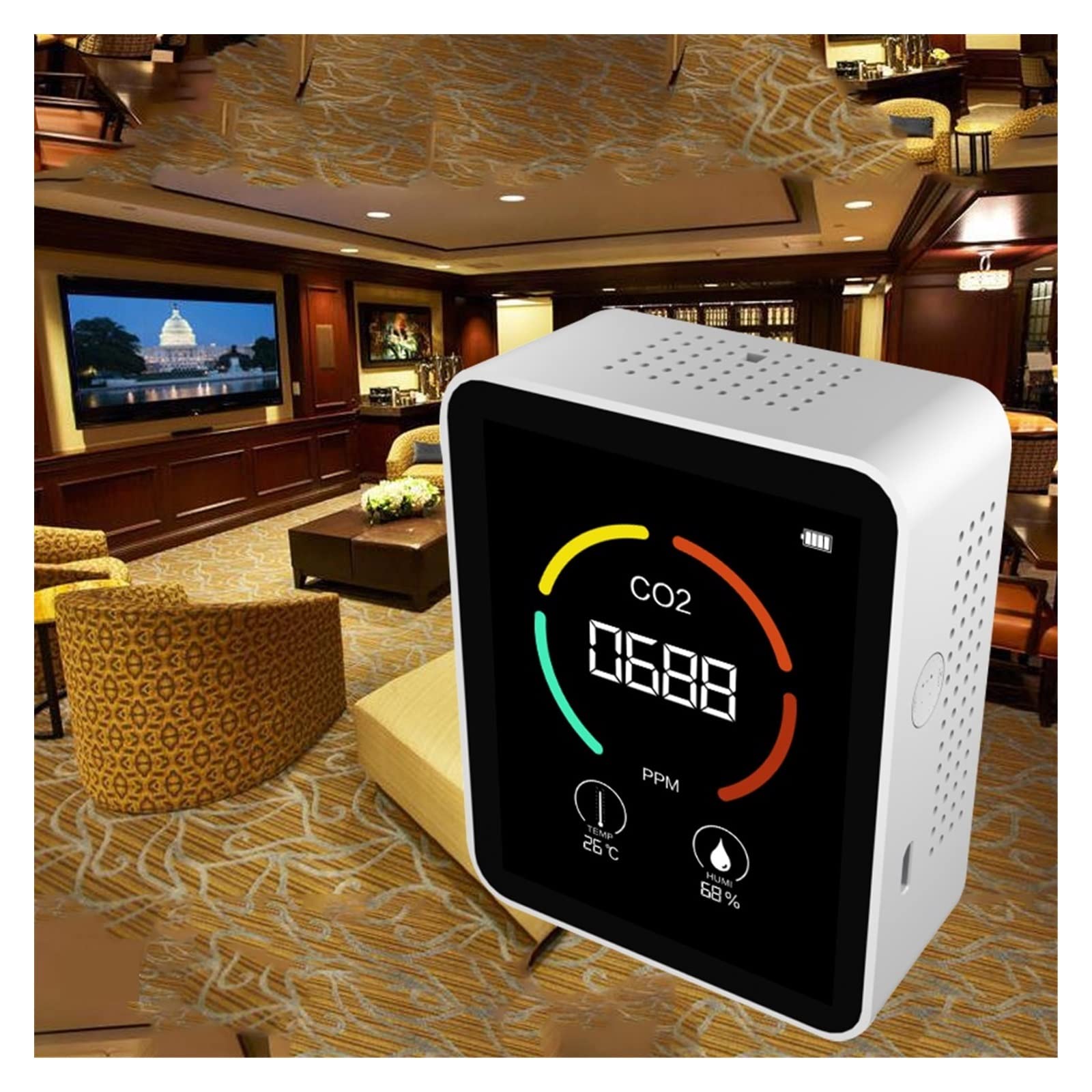 Monitor d'Aria CO2 Rilevatore di anidride carbonica Detector Greenhouse Air Aria Temalità di qualità dell'umidità Monitoraggio misuratore di misurazione Rapida,Alta Affidabilità(Noir,5 in 1)