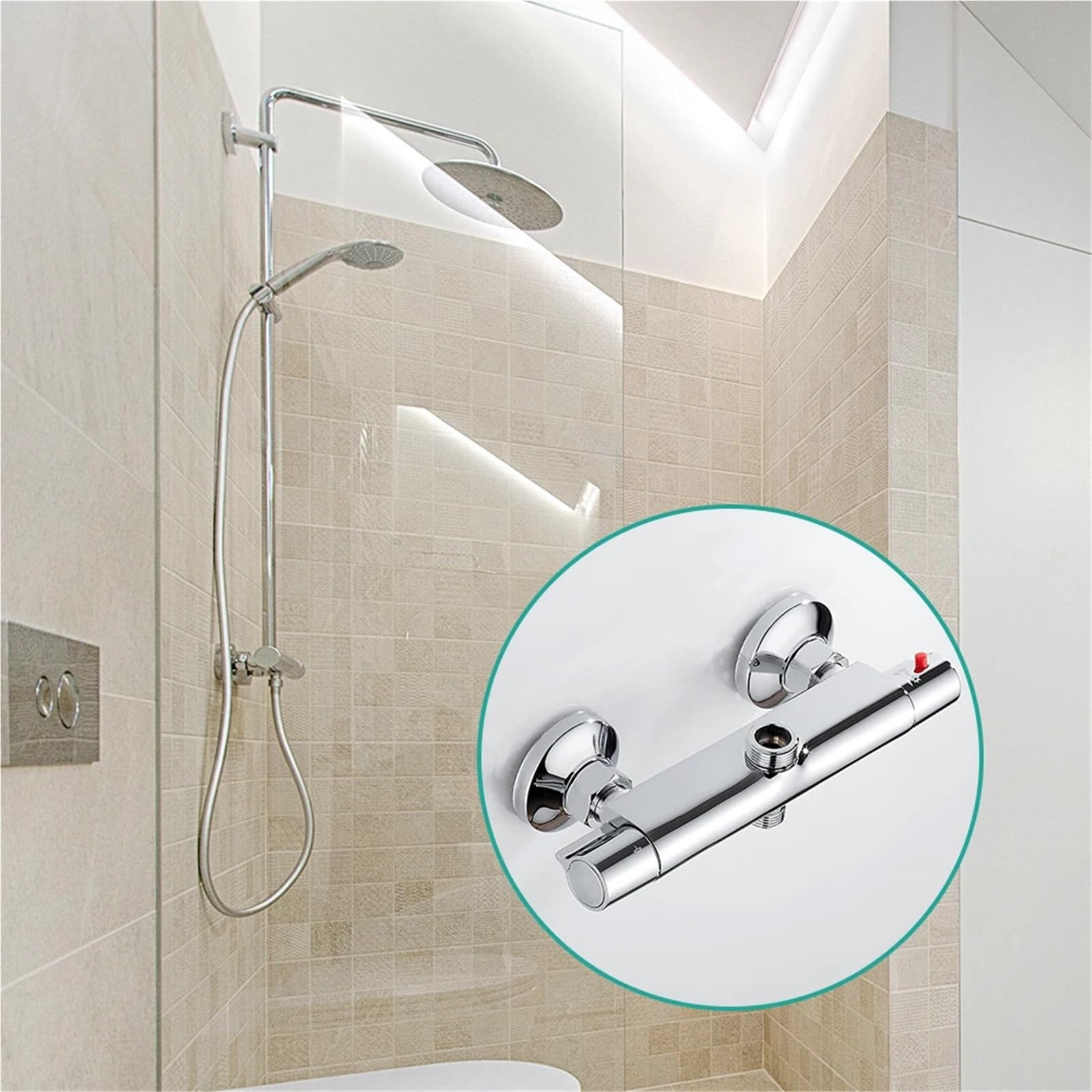 Grifo de ducha termostático for baño, mezclador pared, control temperatura, lluvia, cromado, doble salida Para Baños y Bañeras