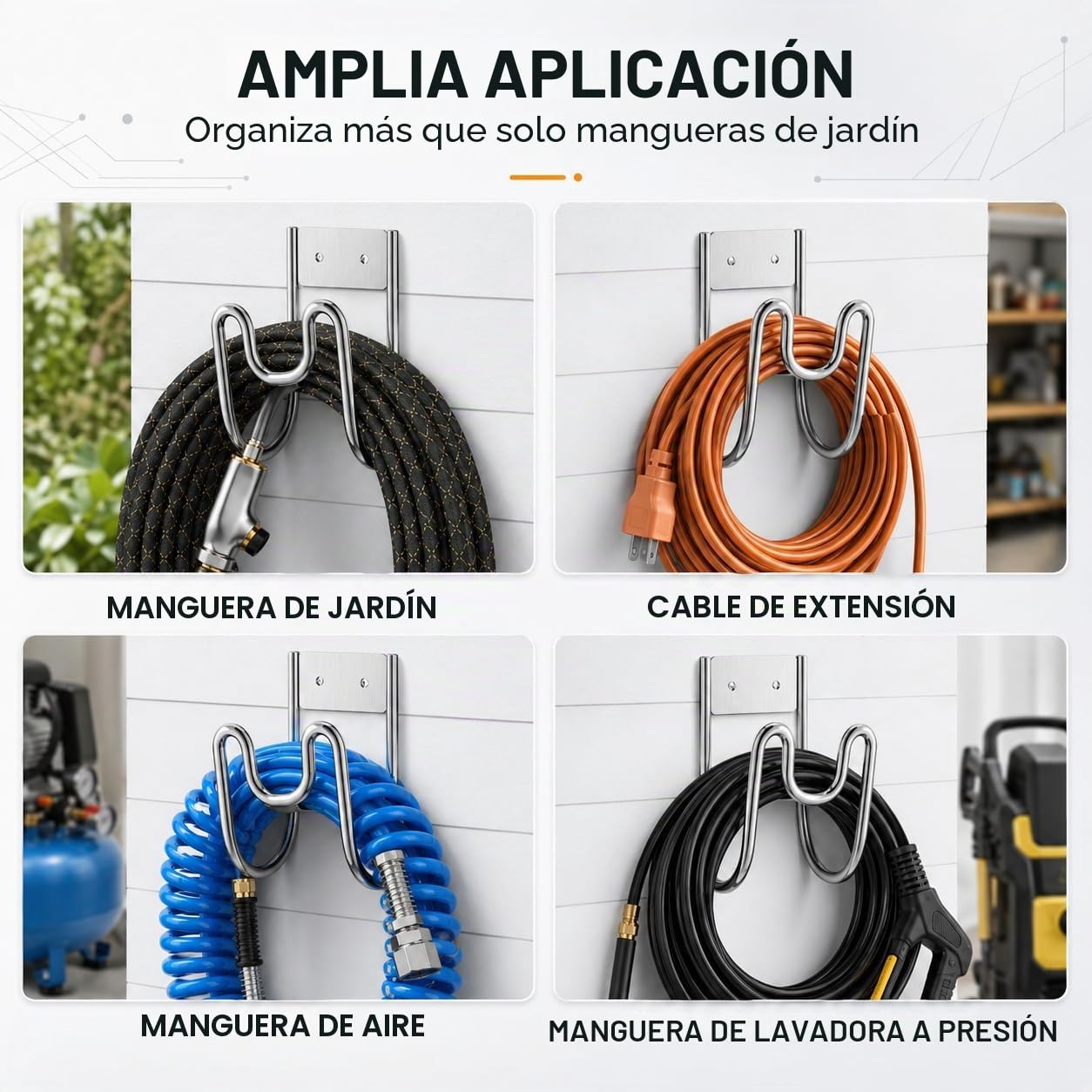 2 Pieza Soporte Manguera Pared, Soporte para Manguera de Jardín, Soporte Manguera Jardín, Soporte Manguera, Resistente Colgador para Cable Extensión, para Jardín, Garaje, Taller