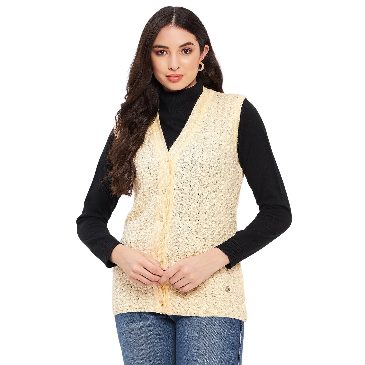 Stardust Women Sleeveless Self Design Cardigan (LQS9788_Cream_S)-image-28