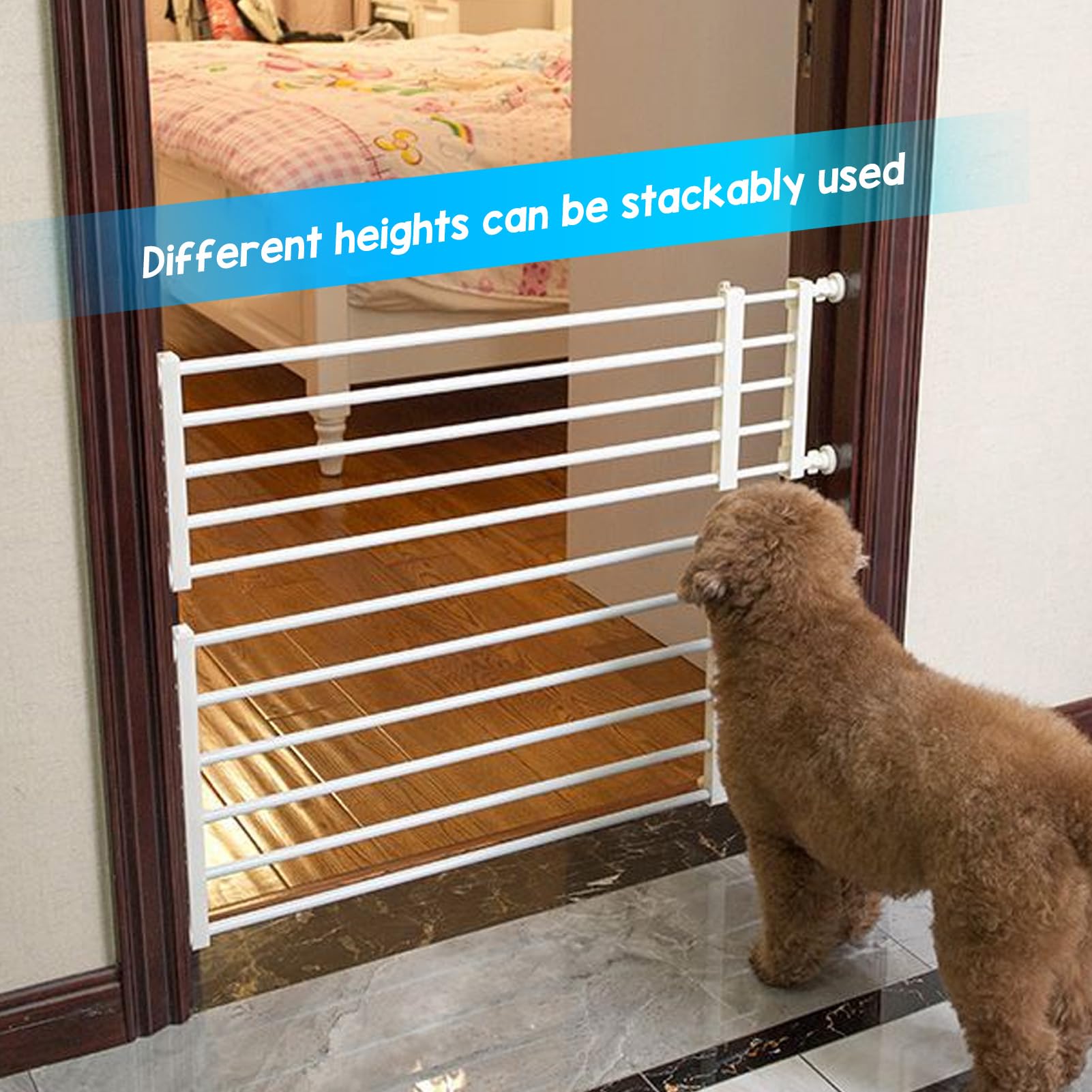 Short Dog Gate, 14" Tall Expandable Pet Gate with Metal Frame - Image 2