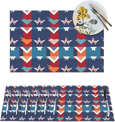 Miniatura 1 de 6 PCS PVC Placemats Set Place Mats Bird Flag Pattern Non-Slip Weave Place Mats 12" x 18" Farmhouse Durable Table Mat Set for Family Dinners Wedding