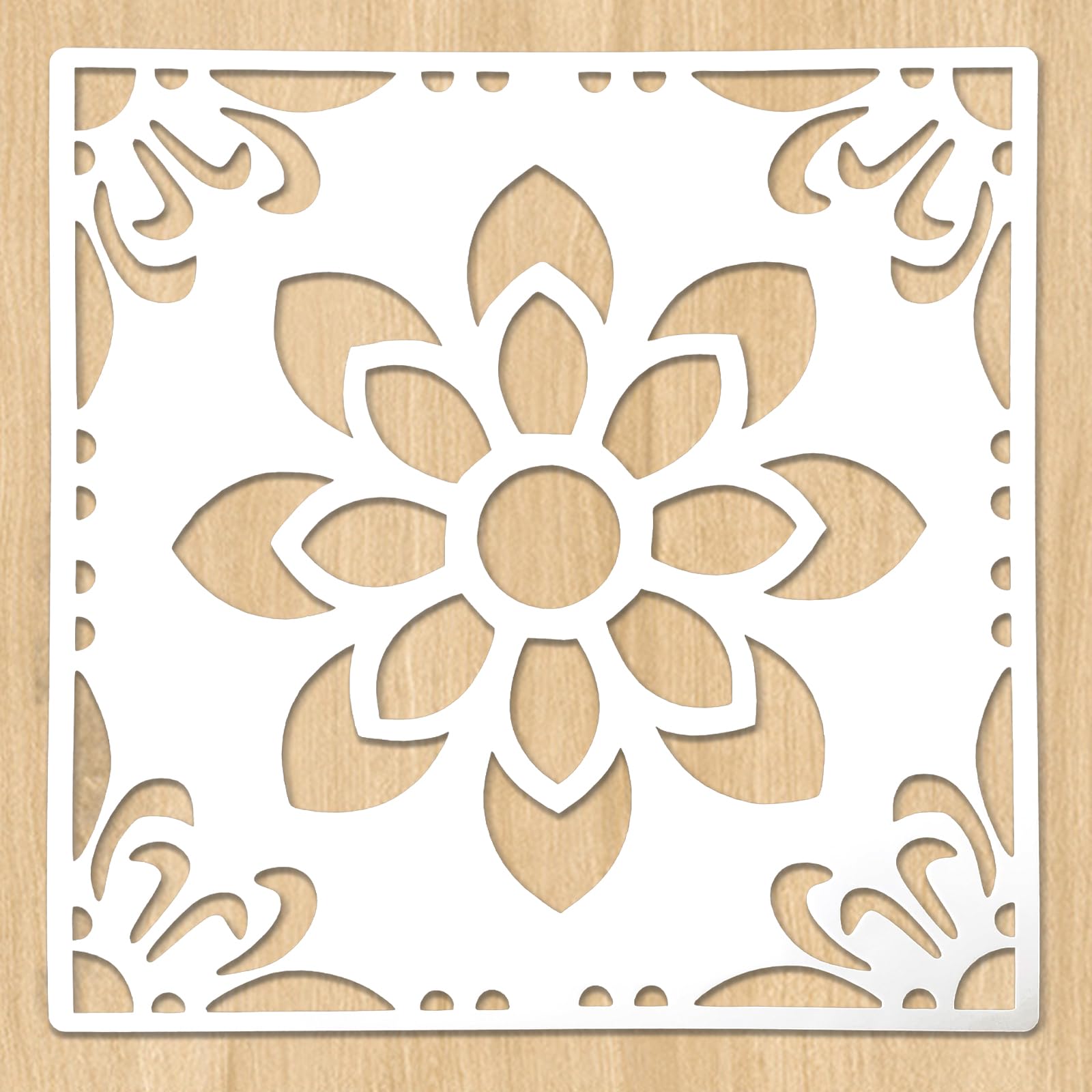 Große Schablonen zum Bemalen von Böden, Wänden, Terrassen, Keramikfliesen, Holz, wiederverwendbar, große Mandala-Schablone für Betonböden, Sonnenblumen-Muster, 30,5 x 30,5 cm, 2 Stück