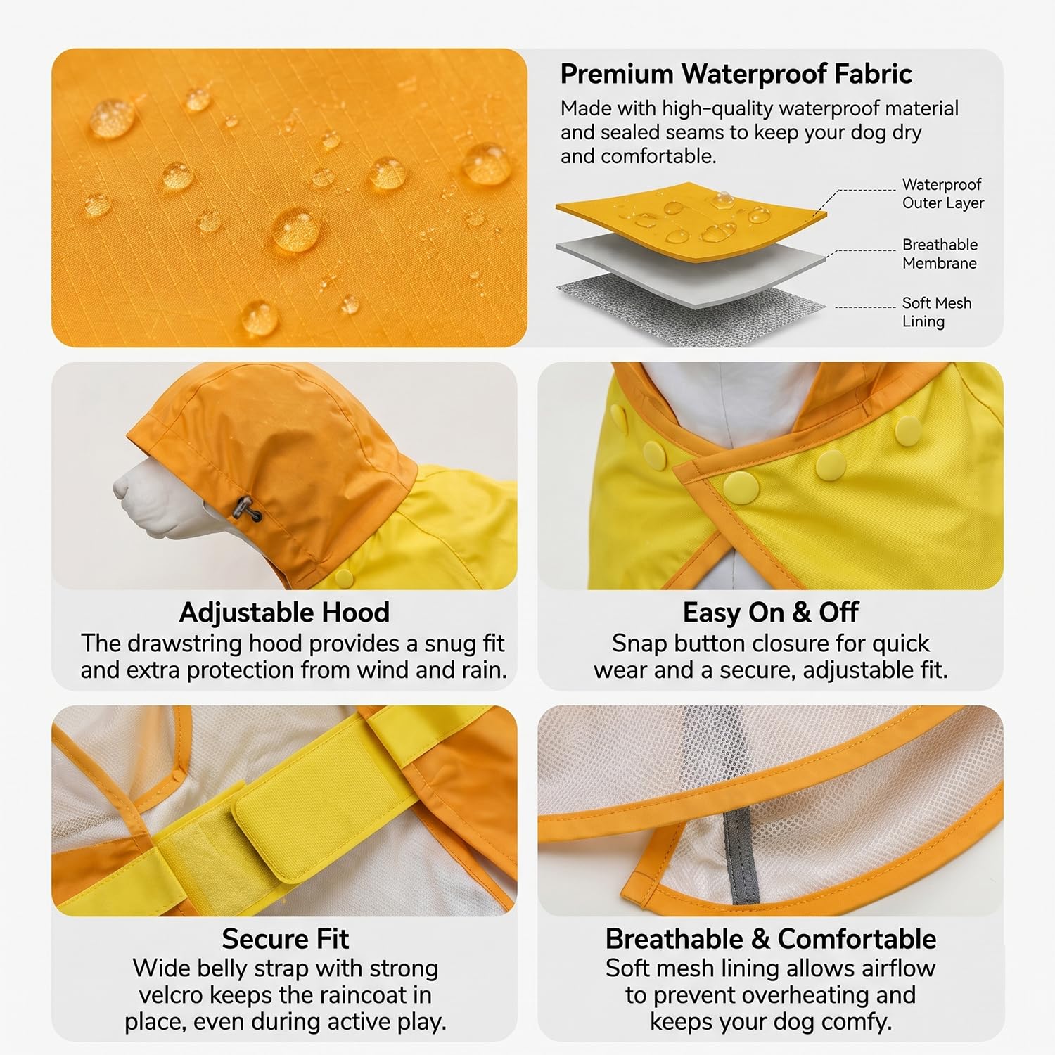Manteau de Pluie Chien, Manteaux Imperméables pour Chiens à Capuche Réglable et Patte Élastiques - Veste Imperméable et Respirante pour Chien de Taille Petite, Moyenne ou Grande S