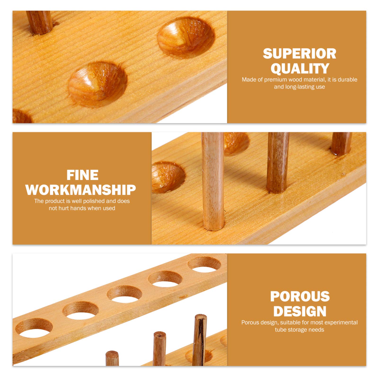 Support En Bois Pour Tubes à Essai - 3 Pièces, 22 Mm De Diamètre, Rangement Labo Ou Décoration (25.5x7.5x6.5 Cm) - 9