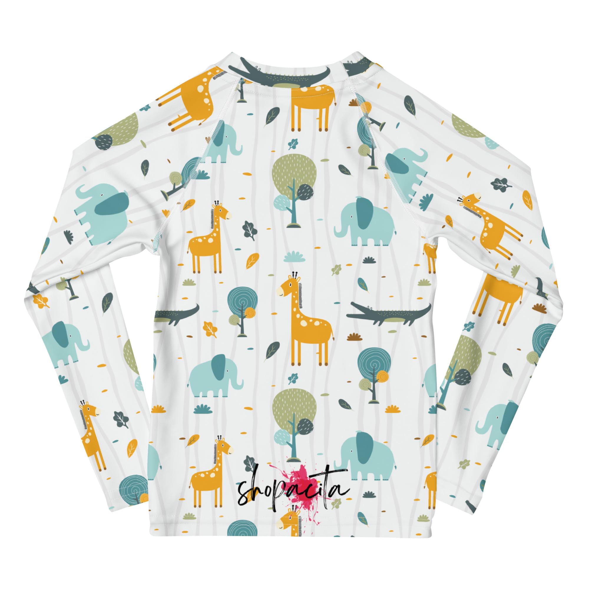 Rashguard Kinder Jungen, Langarm, Badeshirt, Schwimmshirt, Sonnenschutz, Badebekleidung, Schnelltrocknend, UPF 50+, Rash Top mit Print, Rash Guard Shirt, UV Shutz, Summer Animals, 92-128 cm (4)