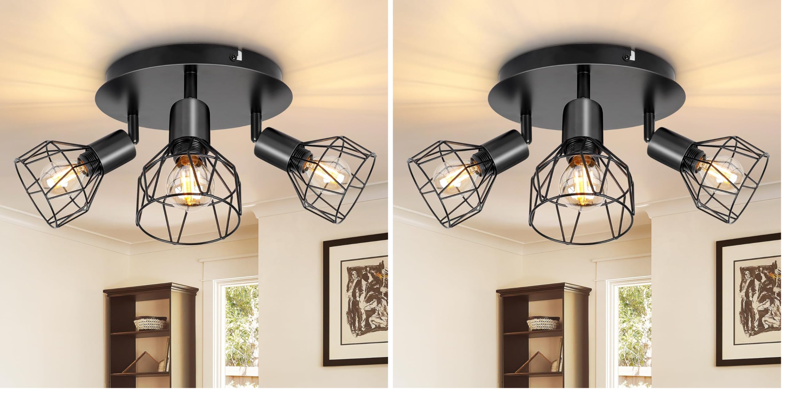 Dehobo Led Deckenstrahler Schwenkbar 350° - Deckenleuchte E14 3 Flammig Rund - Deckenlampe Spots Led Schwarz - Küchenlampe Wohnzimmerlampe Deckenspot Schlafzimmer (Packung mit 2)