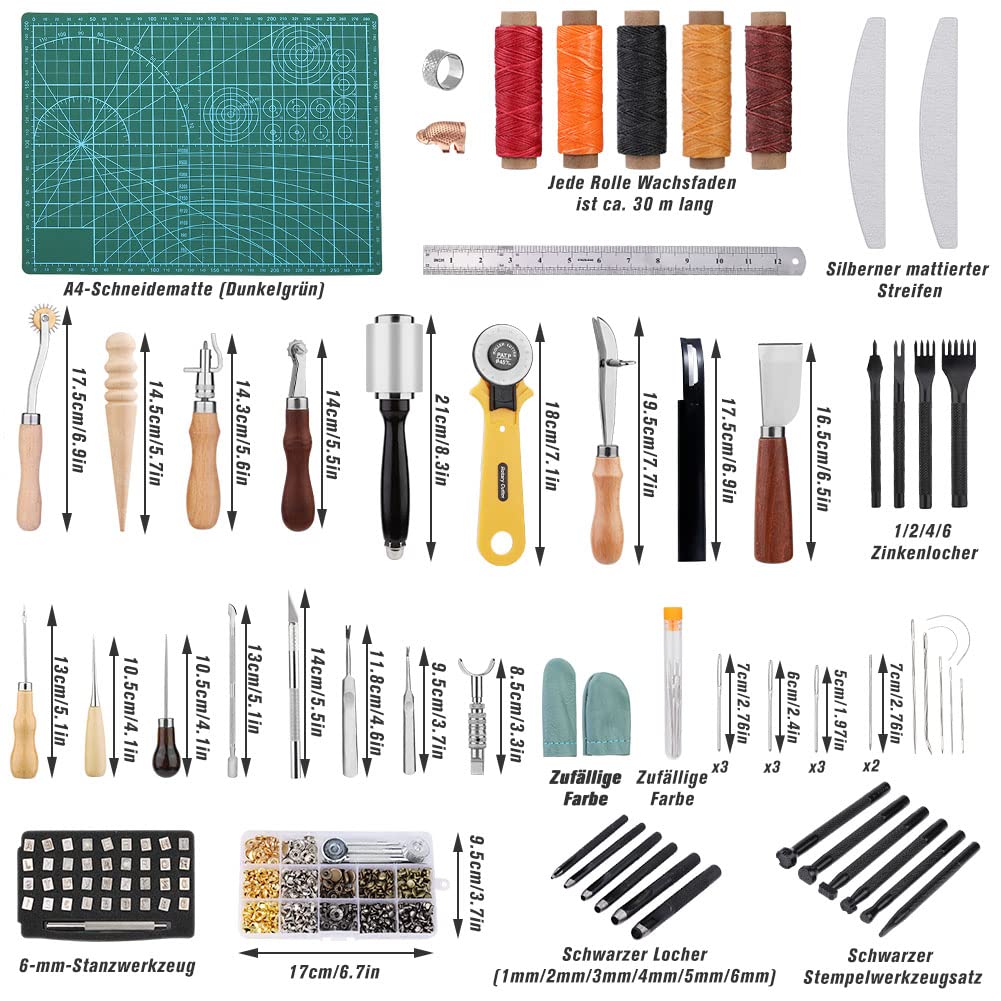 Kit d'outils en Cuir, kit de Couture en Cuir, Outil de Traitement du Cuir avec Outils de découpe en Cuir, kit de Rivets en Cuir, Grover, Tapis de Coupe, perforateur à Dents et Sac de Rangement