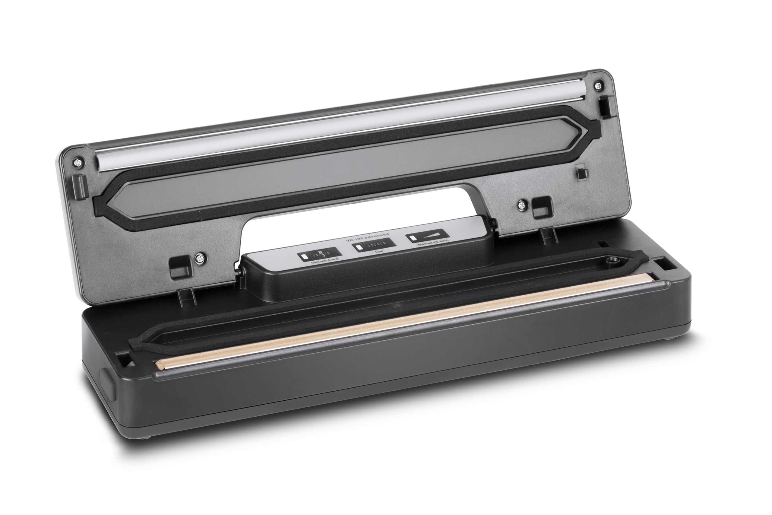CASO 1520 VR 190 advanced - Appareil de mise sous vide avec soudure de 2,5 mm d'épaisseur, jusqu'à 50 mises sous vide réglables, façade en acier inoxydable, 10 sachets professionnels