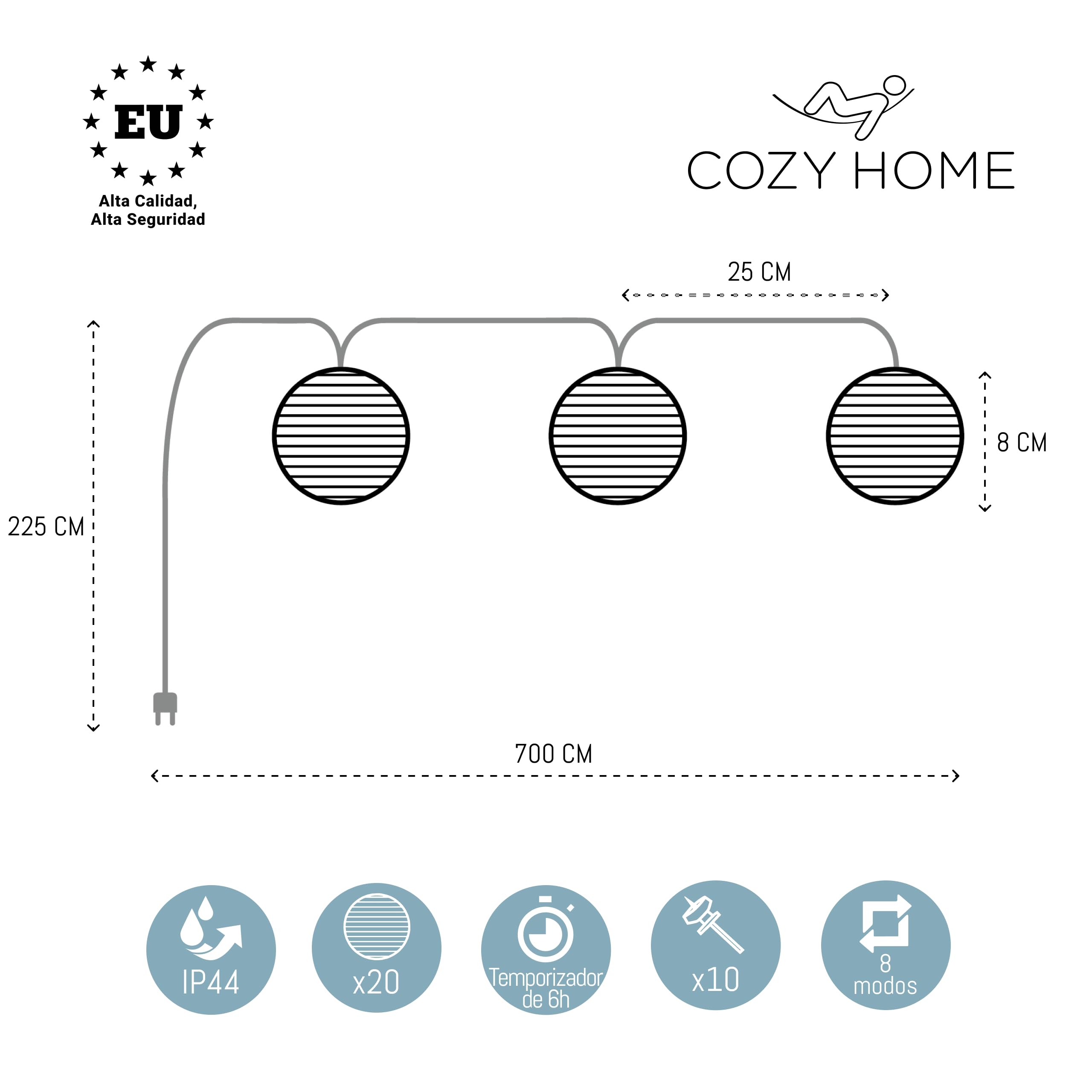 CozyHome Guirnalda luces exterior linternas - 20 linternas LED blanco cálido & 7m I Con enchufe I Luces decorativas habitacion Fairy lights decoracion Luz led hadas Luces led pequeñas Luzes navideñas