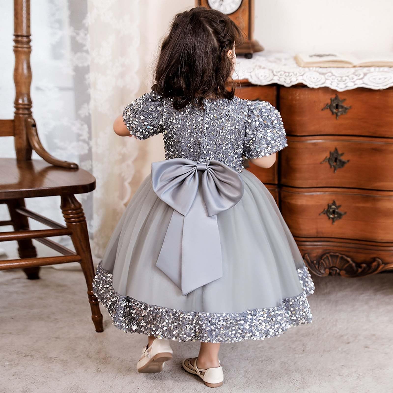 Genérico Vestido de Hada Brillante para niñas pequeñas, con Lazo Brillante, Floral, para Fiesta y Falda, de Fibra Suave, Ligero y Suave, Ideal para Uso Diario, colección Nueva Estampado Floral