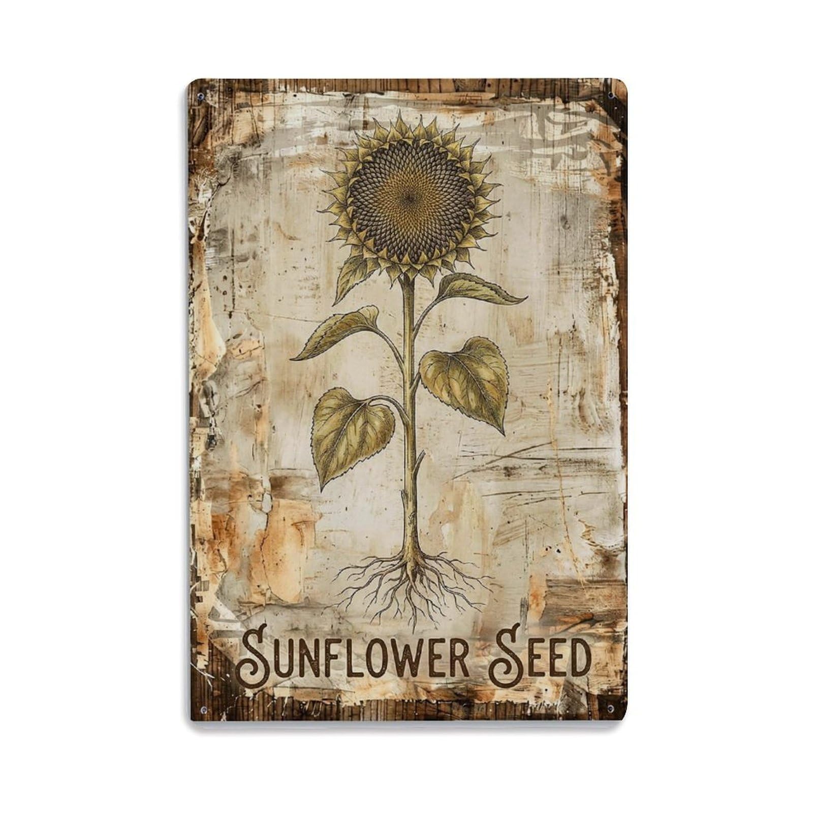 Sunflower Seed Plant 1 Vintage Metal Tin Sign Plaque Wall Decor for Cafe, Club, Garden Metal Poster 8x12Inch