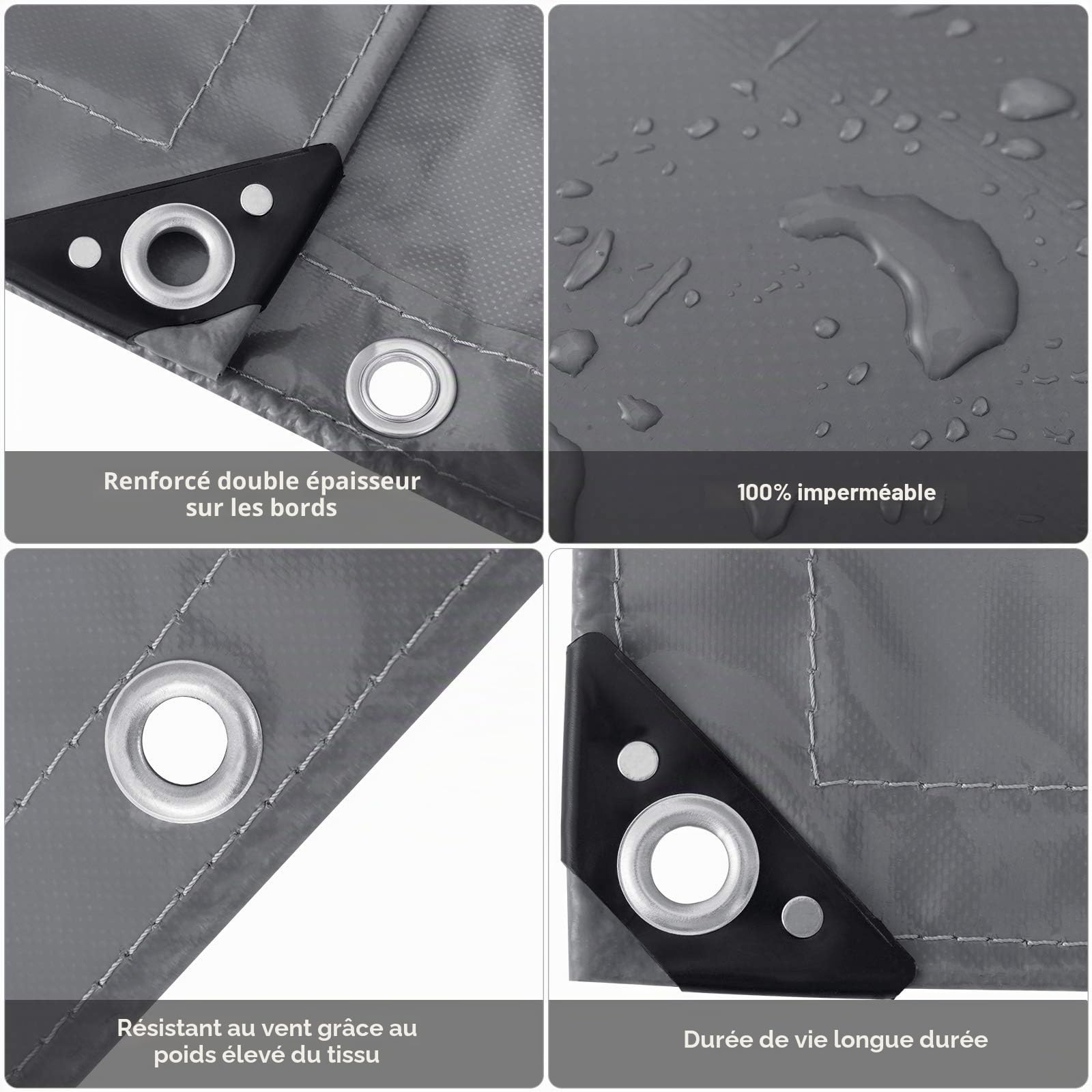 WOLTU Bâche de Protection avec Oeillets Bâche Imperméable PVC 500g/m² Ultra Lourde et Résistante Revêtue des Deux côtés en Aluminium Couverture Étanche pour Jardin, Piscine,4x6m,Gris Foncé