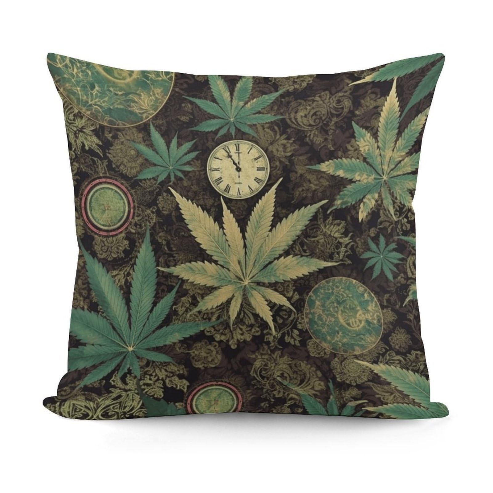 VstaDank Decorative A Puff in Time Weed Marijuana Throw Pillow Covers Luxury Soft Pillowcases Fluffy Plush Accent Pillow Cases Personalized Square Lumbar Pillows Shells for All Seasons 18" X 18"