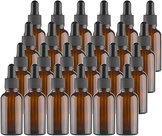 Kingrol 24 Pack Amber Glass Bottles with Glass Eye Dropper, 1 oz Dropper Bottles for Essential Oils, Perfumes, Aromatherapy, Chemistry Lab Chemicals