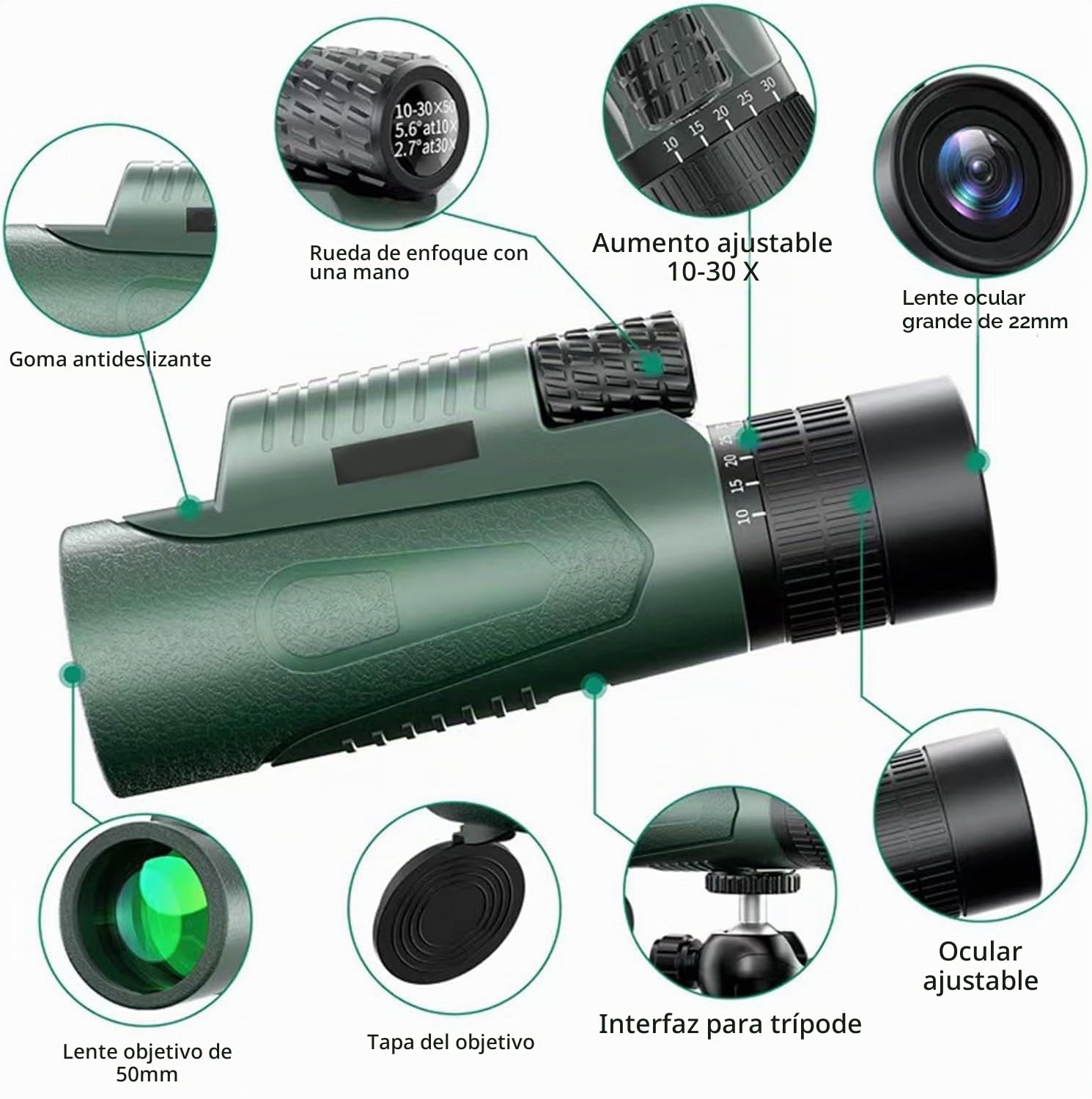 Monocular, 10-30X50 HD Monoculars para Adultos, BAK4 Prisma y Lente FMC Monoculars, Catalejo Monocular para Observación de Aves y Vida Silvestre