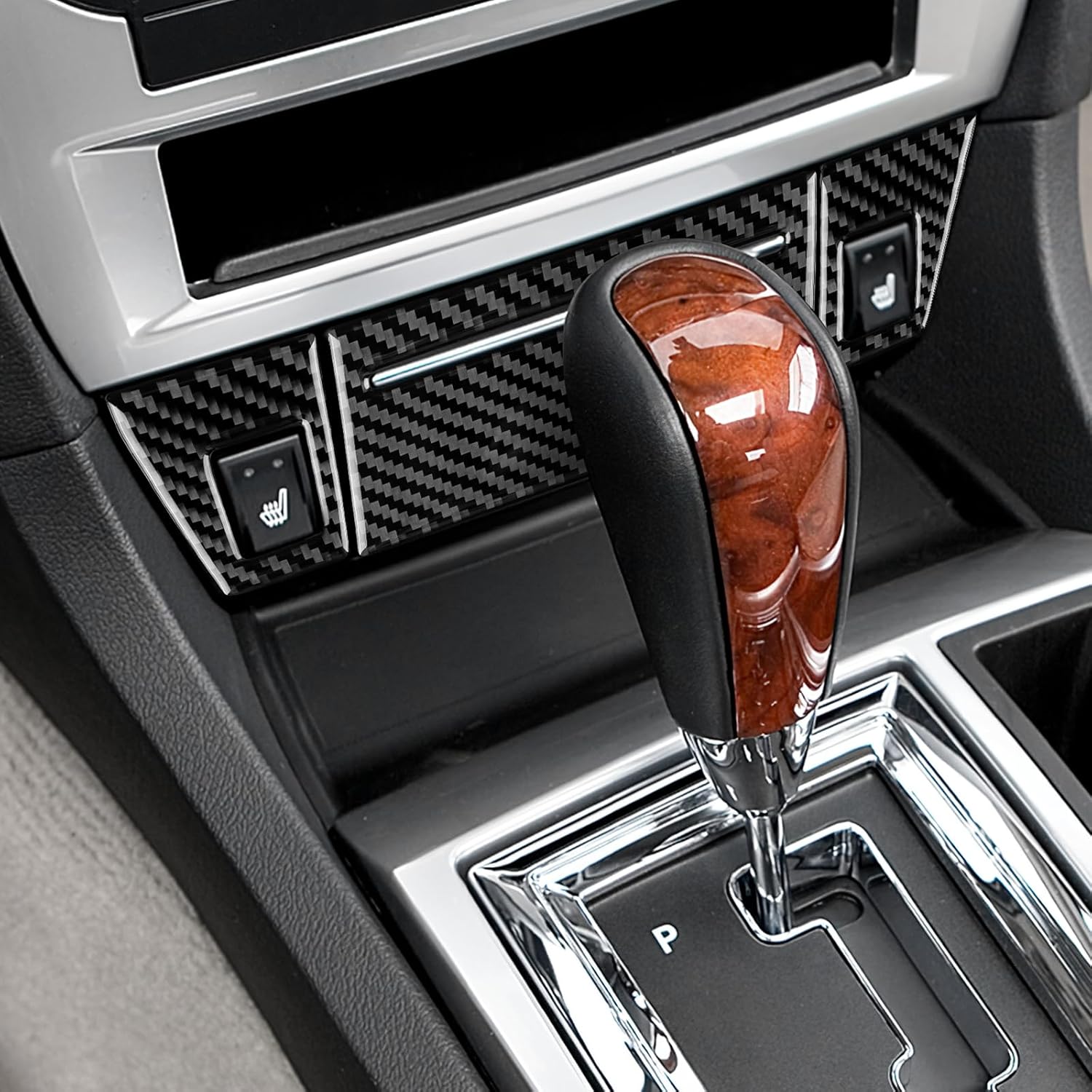 Real Carbon Fiber Central Ashtray Cover Sticker (with Seat Heating Button Trim) Covers - for Chrysler 300 300C 2005 2006 2007 Carbon Fiber Accessories, Protective Accessories (Black)