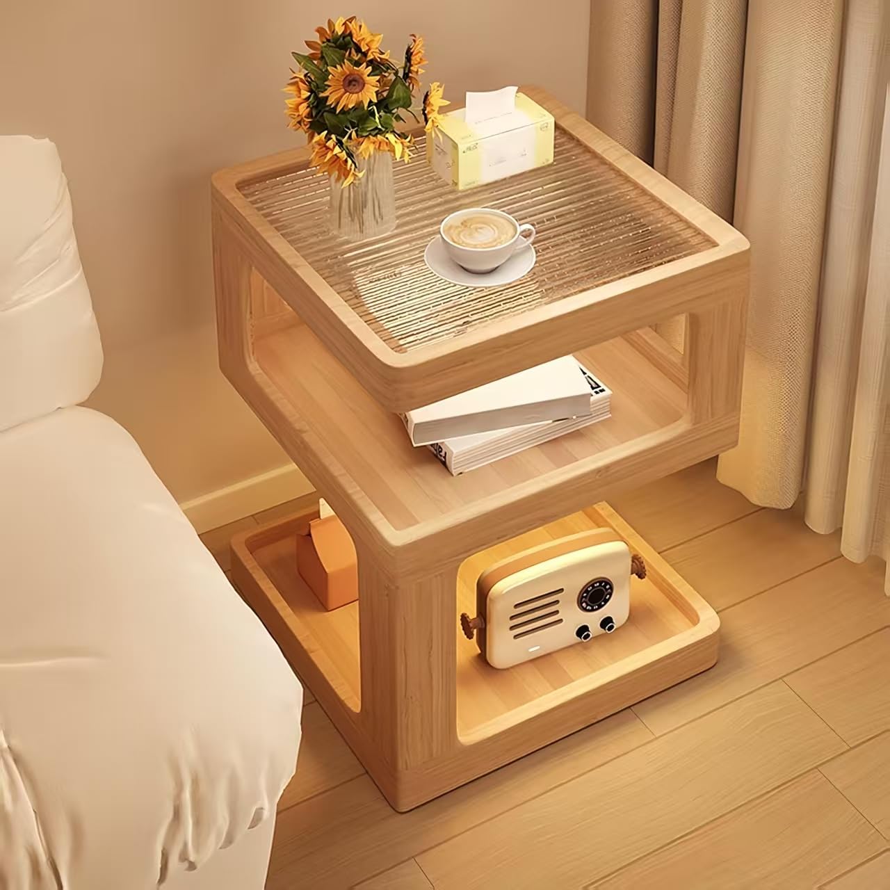 ビンテージ　木製サイドテーブル　3段チェスト　ベッドサイドテーブル ビンテージ 木製サイドテーブル 3段チェスト ベッドサイドテーブル