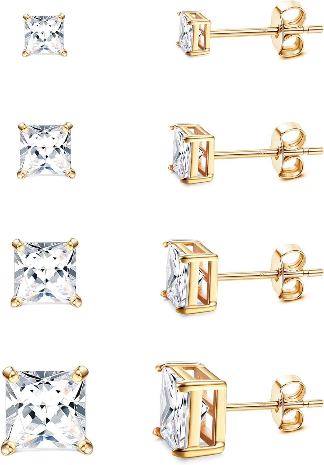 MILACOLATO Cubic Zirconia Stud Earrings for Women Men | 18K Gold Plated Hypoallergenic Sterling Silver Post Earrings | Big Brilliant Simulated Diamond CZ Halo Stud Earrings for Sensitive Ears