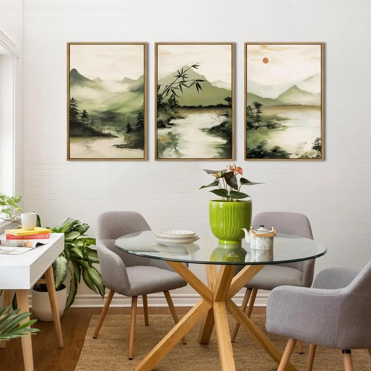 LTjiajuypd Canvas Poster Wall Art Natural Scenery Green Mountains Forest Painting(30x50cm-3Pcs)