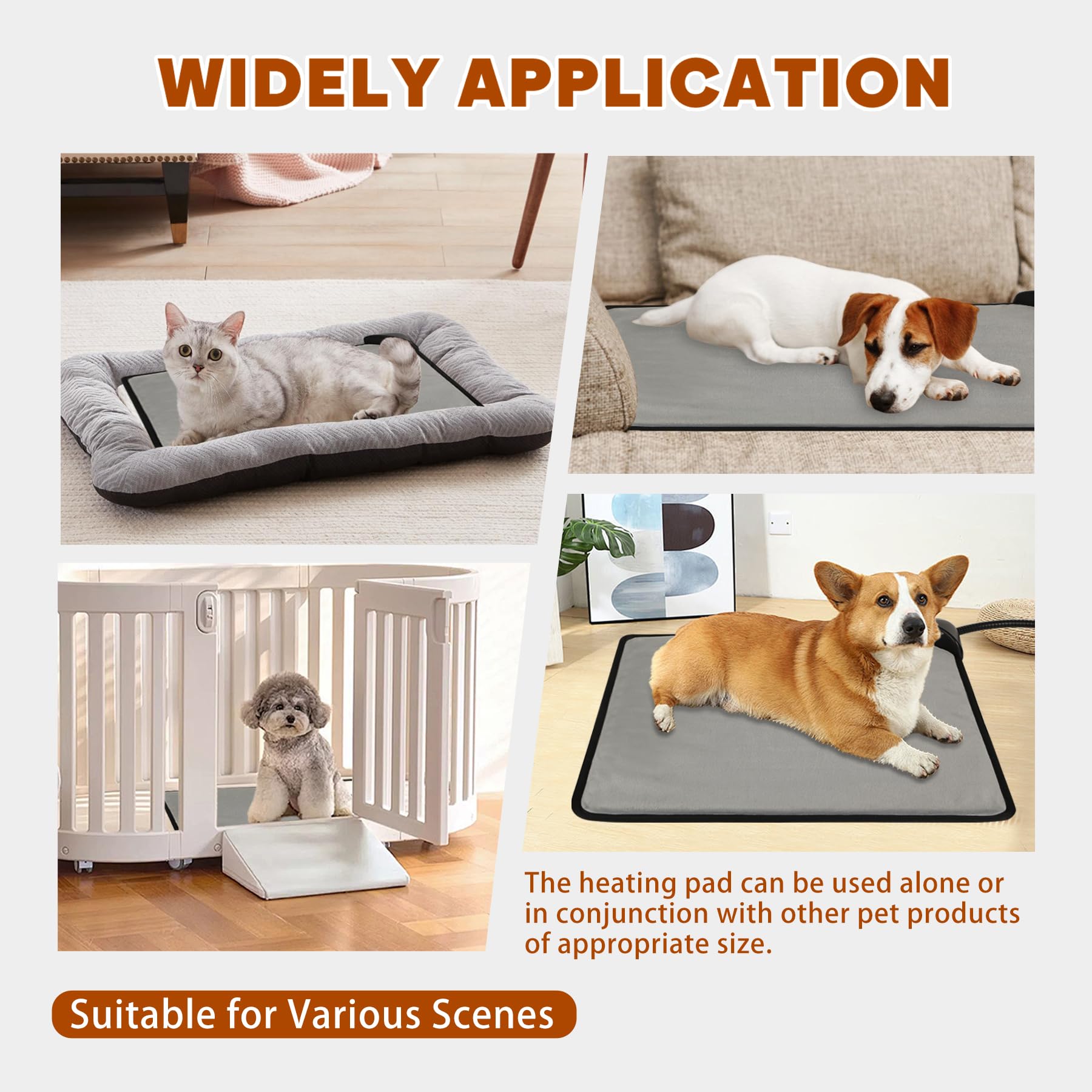 Coussin chauffant pour chats et chiens, tapis chauffant électrique sûr pour chat avec cordon résistant à la mastication, lit chauffant à induction automatique, température et temps réglables