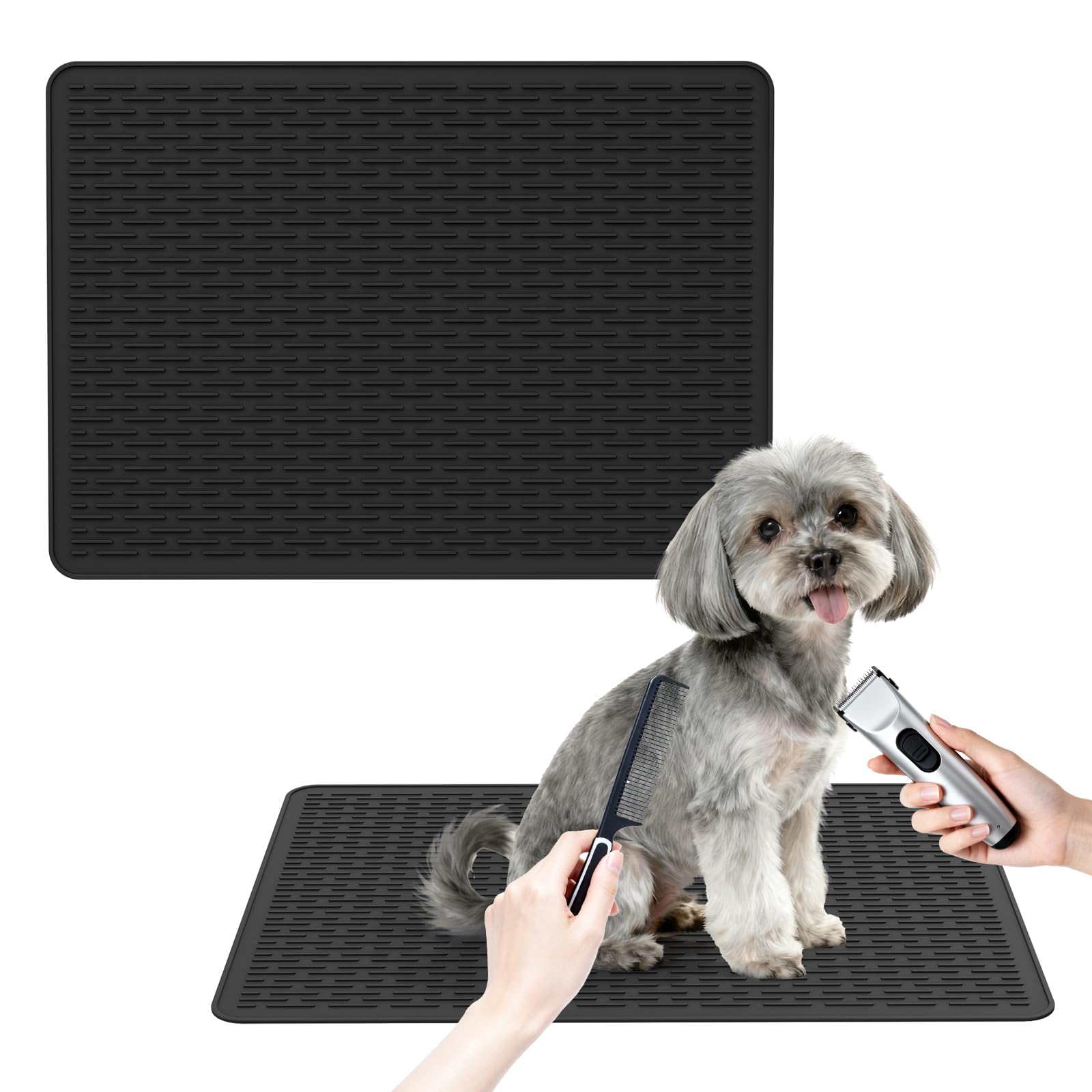 Wiojtry Dog Grooming Table Mat, (19.9 x 27.8 inch) Dog Grooming Table Mat Pad Non-Slip, Pet Grooming Table Mat for Grooming Dogs at Home, Pet Groomers Table Mat, Easy-Clean Durability (Black) โ image 1