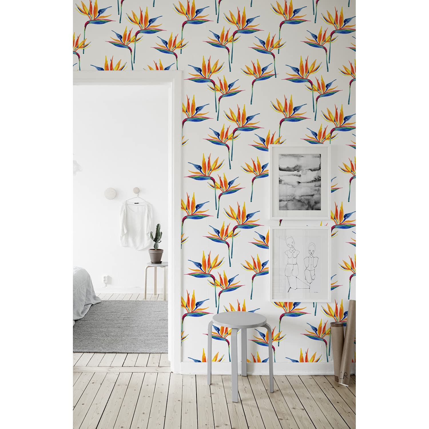 Fotomurale adhesivo 152x104 cm con diseño tropical Luz del paraíso de pájaro para pared