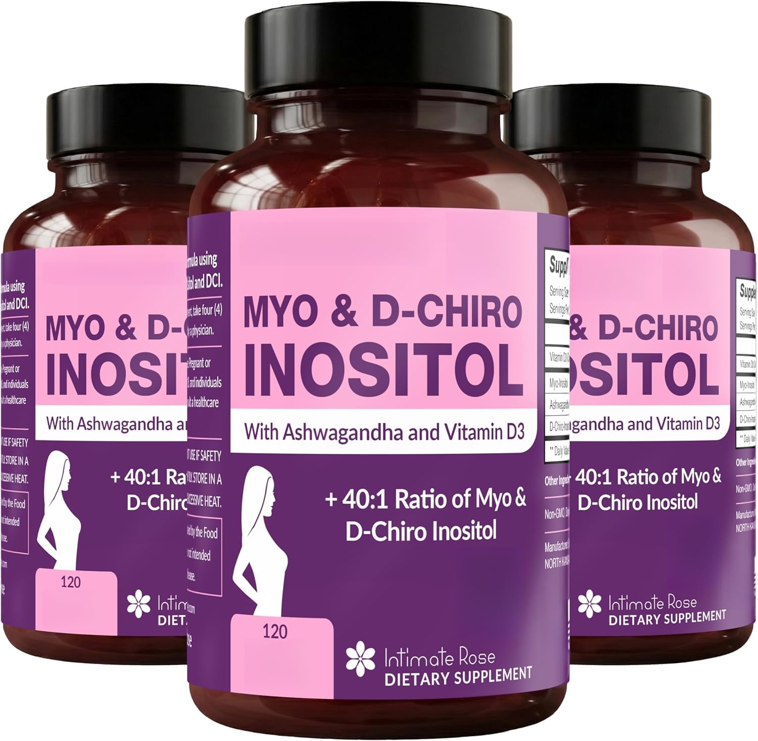 Miscela di mio-inositolo e D-Chiro inositolo - Rapporto di miscelazione 40:1 - Supporto quotidiano per il benessere delle donne, 3 bottiglie