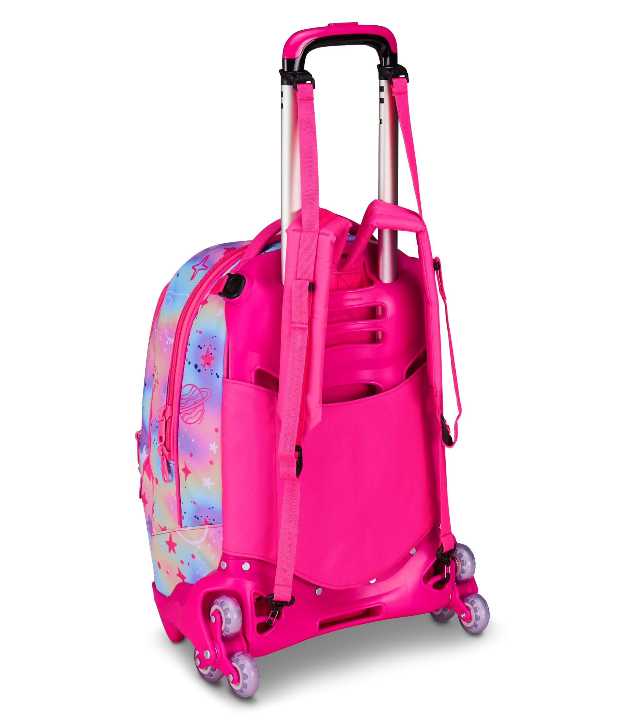 SJ GANG STYLE JAM GANG Trolley Scuola Jack 3 Ruote Cat Led, Fucsia, 3 in 1, Zaino Triplo Uso con Carrello Sganciabile, 33 L, Zaino Scuola Elementare, Zaino Bambina