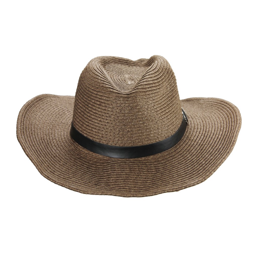 JINTNMen's West Cowboy Wide Brim Straw Hat - Summer UV Protection Sun Bucket, Foldable Roll-Up Panama Fedora, Packable Beach Travel Hat - Coffee