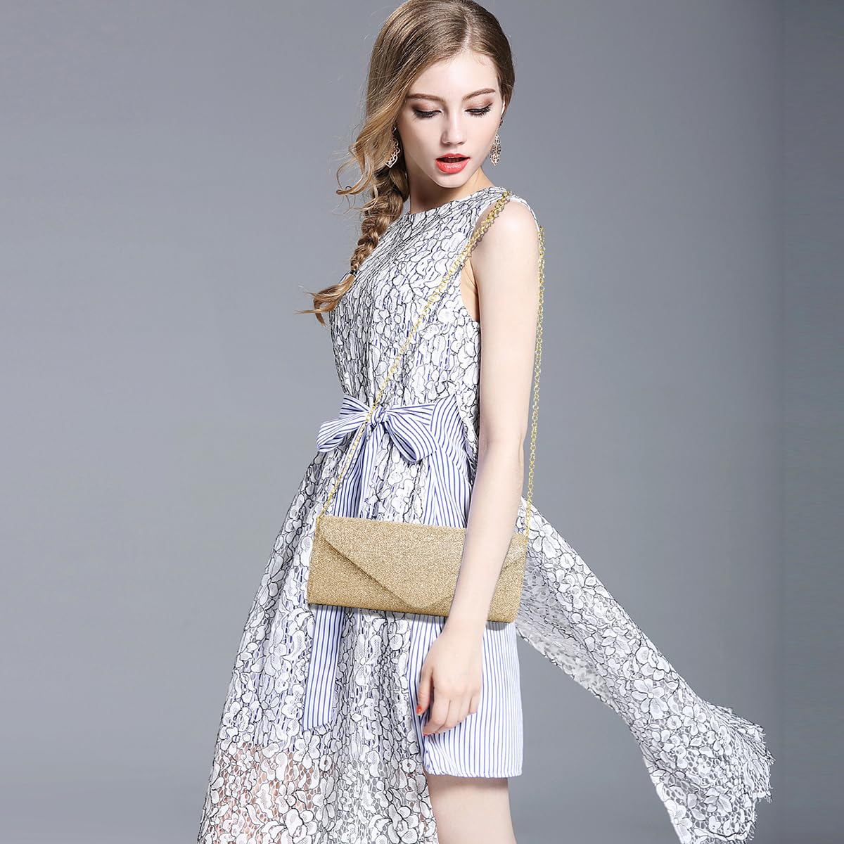 Clutch Purses for Women,Evening Bag Envelope Clutch with Detachable Chain Sparkle Elegance: Champagne Gold