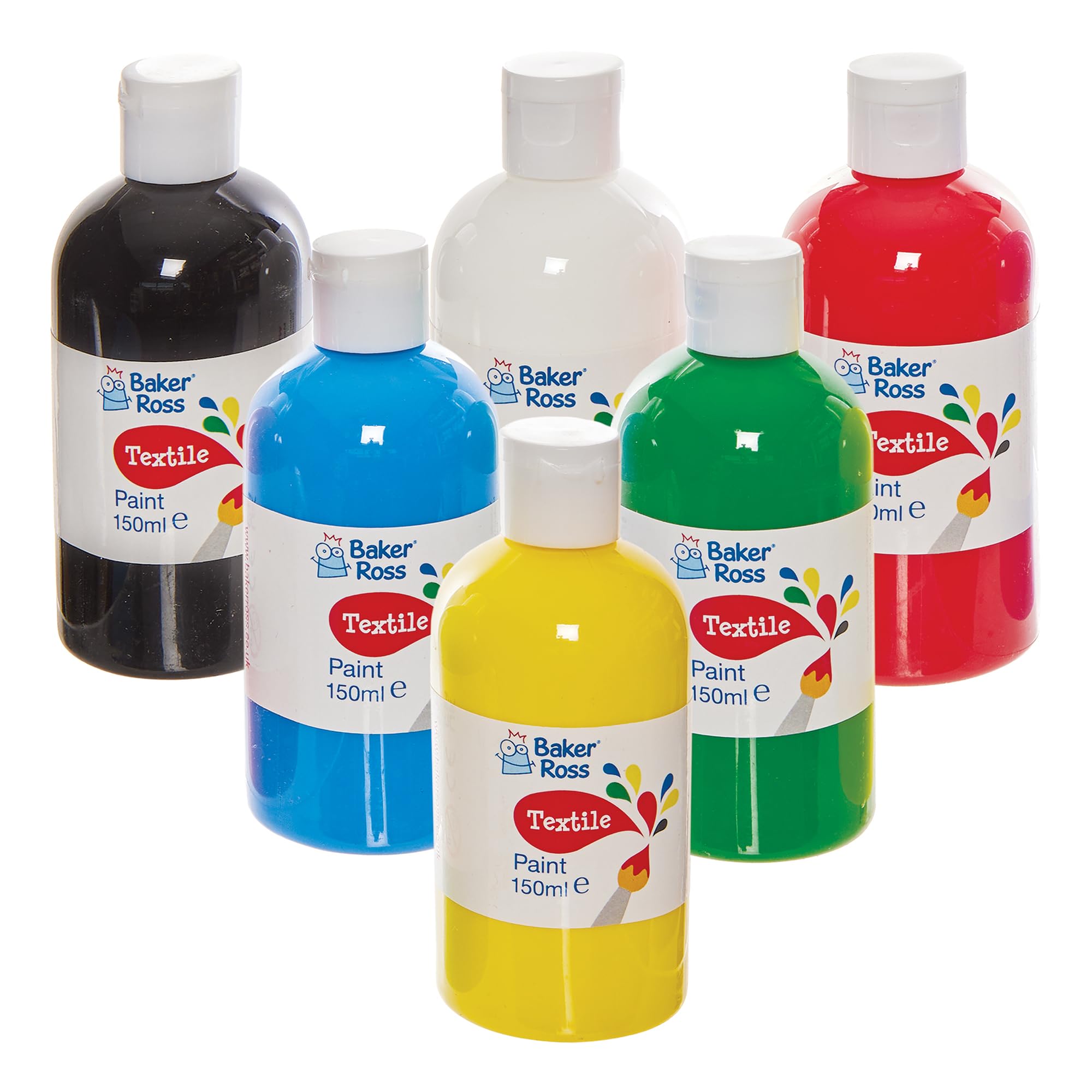 Baker Ross FN248 Textile Paint Pack 150ml - Box of 6, Fabric Paint for Textile Arts and Crafts