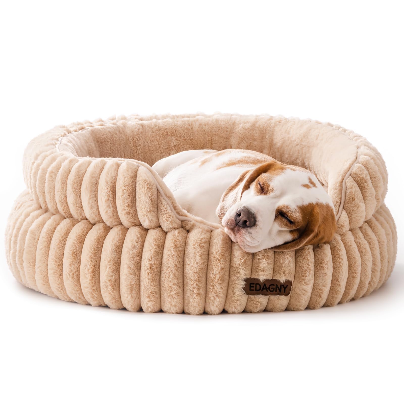EDAGNY Donut Dog Bed for Medium Dogs, Washable Donut Pet Bed Round, Anti-anxiety Fluffy Calming Dog Bed with Non-Slip Bottom