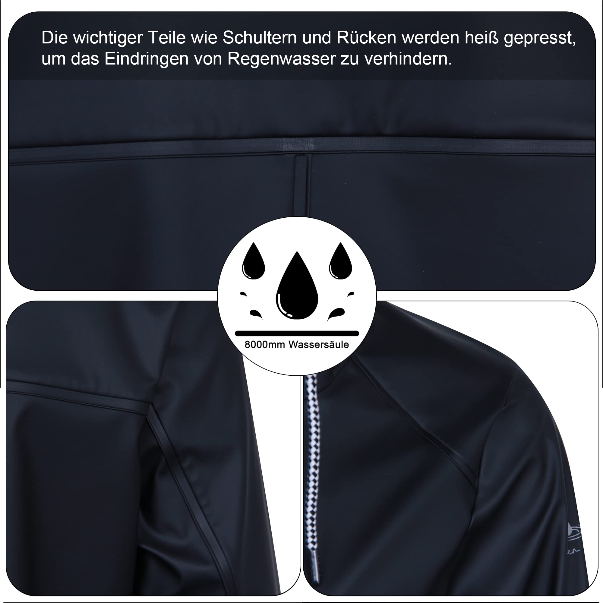 Damen Regenmantel, wasserdichte PU Friesennerz Kapuze
