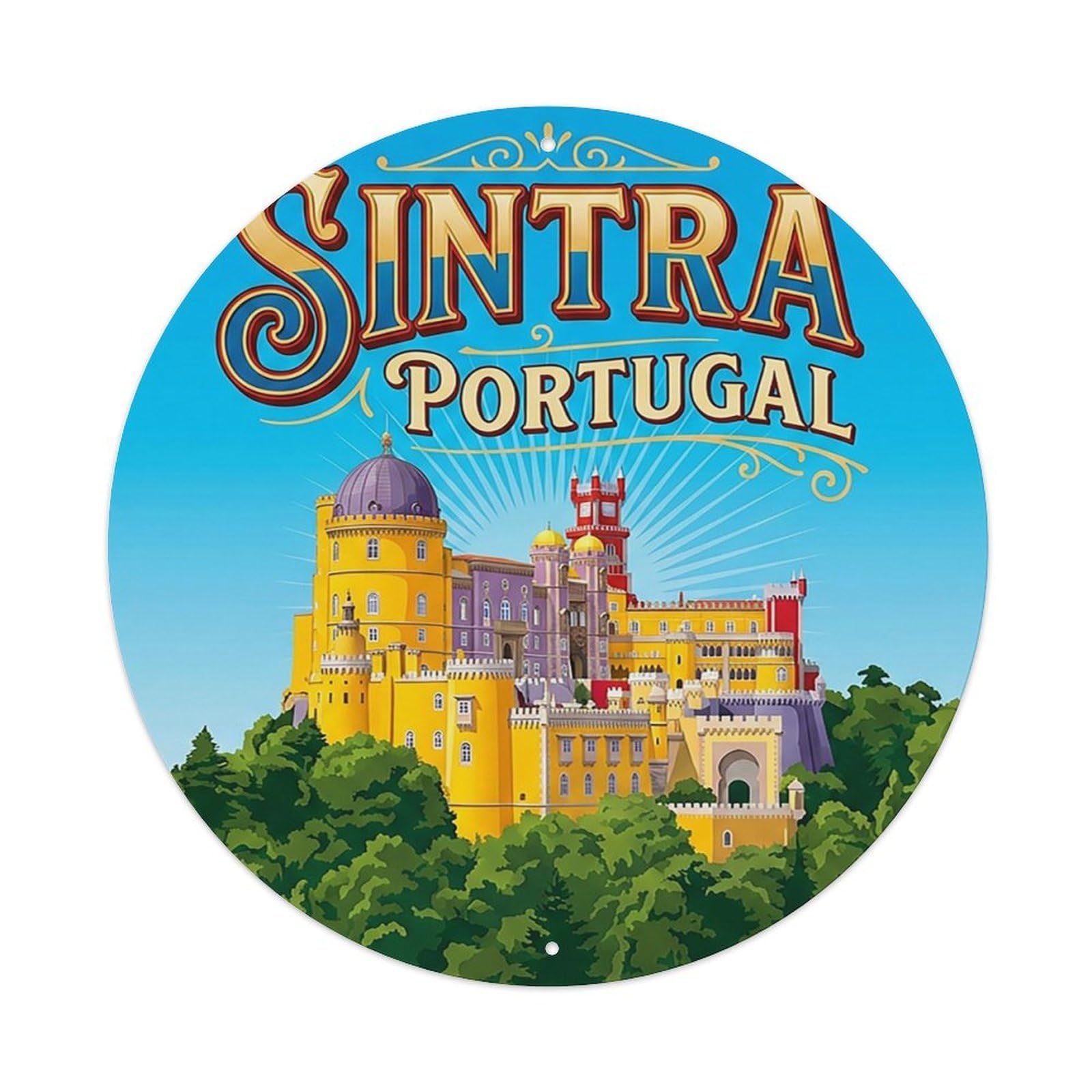 Portugal Vintage Travel Sintra Vintage Metal Tin Sign Plaque Wall Decor for Cafe, Club Bar, Office, Garden Metal Poster 8x8Inch