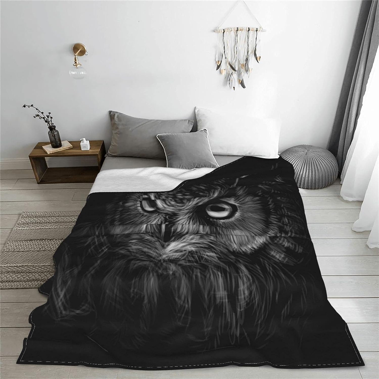 Black Owl Fleece Throw Blanket Soft Lightweight Warm Cozy Plush Blanket for Men Women Couch Bed Sofa 60"X50" - Image 5