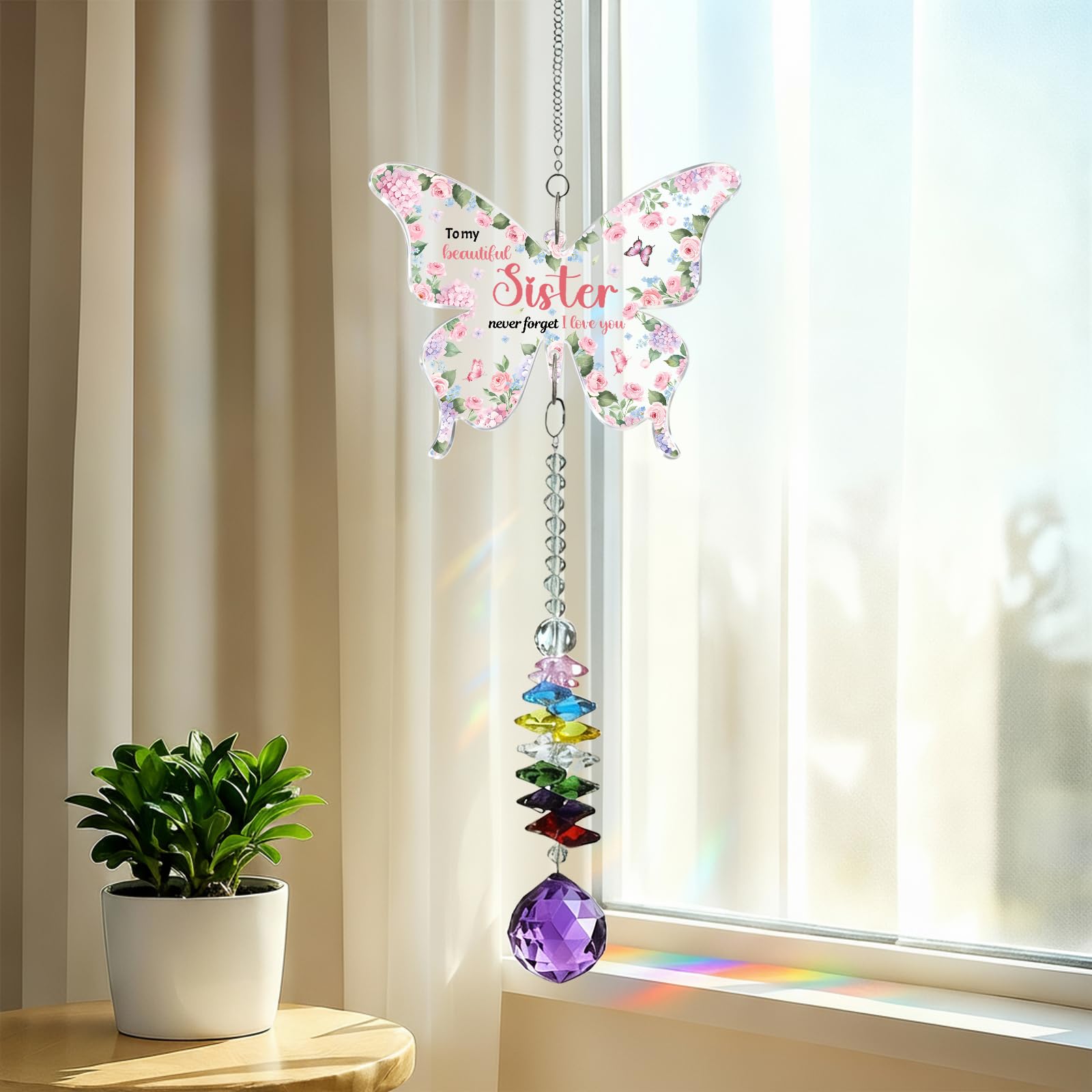 Gifts for Sister, Butterfly Suncatcher with Box- Best Sister Birthday Gifts, Butterfly Acrylic Plaque Keepsake, Christmas Valentines Day Gift