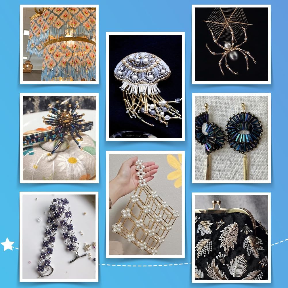 PH PandaHall 1600Pcs 4 Sizes Glass Bugle Beads, Silver Long Tube Seed Bead 5/6/9/12x2mm Loose Spacer Bead with 0.5mm Round Hole for Earring Bracelet Neckalce Jewelry DIY Craft Making Dress Decor - Image 8