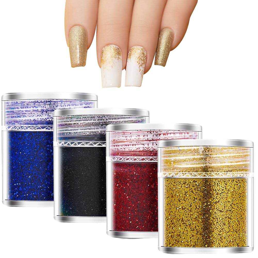 4PCS Nail Art Glitter Nail Sequins Glitter Metallic Shining Flakes Sequins Manicure Tips Nail Art DIY at Home Nail Supplies Nail Decorations Accessories