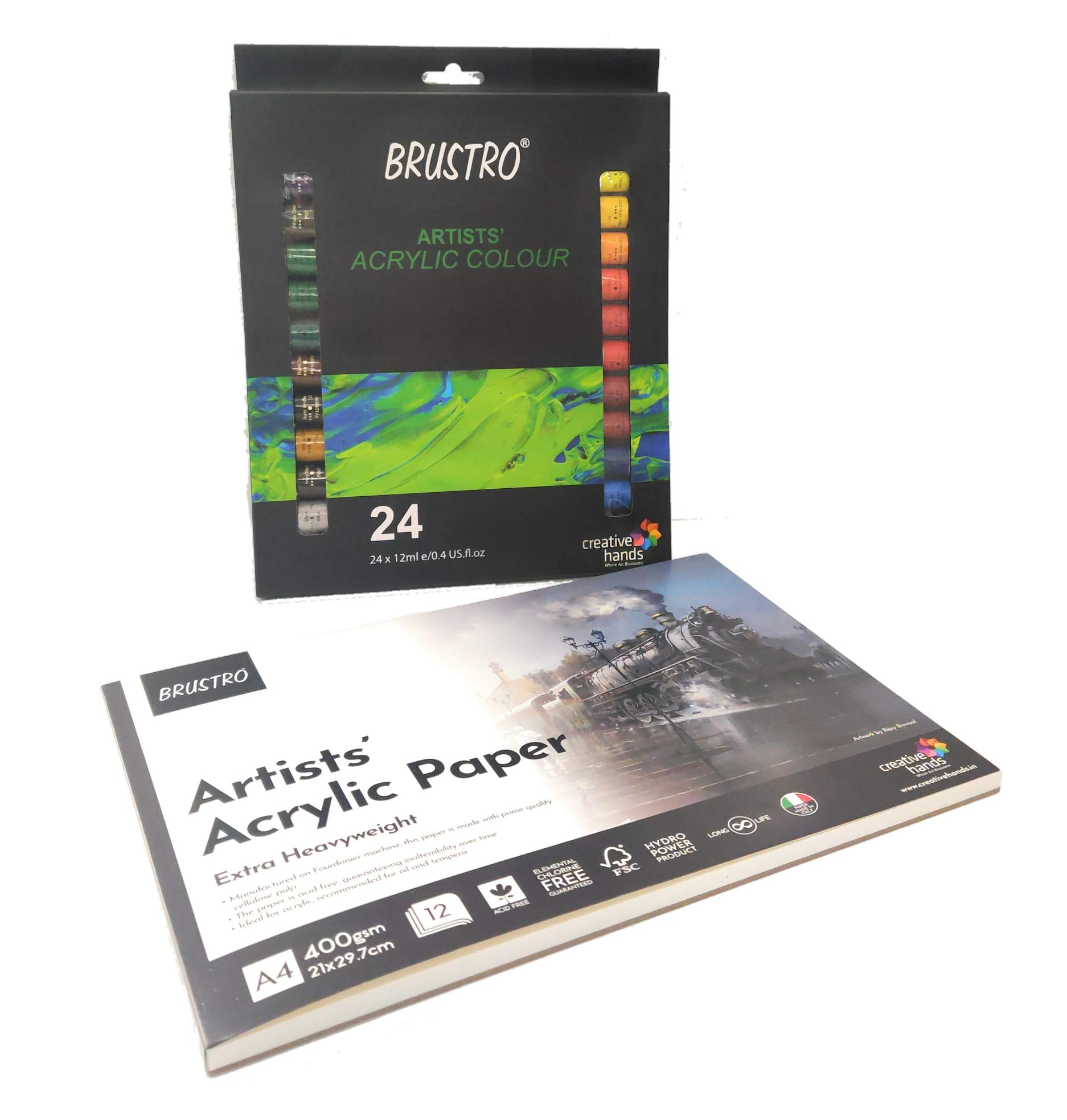 BRUSTRO Acrylic Paint colour set | Set of 24 Colours X 12ml Tubes | Highly pigmented, Opaque Colors, Intermixable, Great Opacity, Perfect For Students, Adults, Beginners, Professionals and Artists. — Amazon image 6
