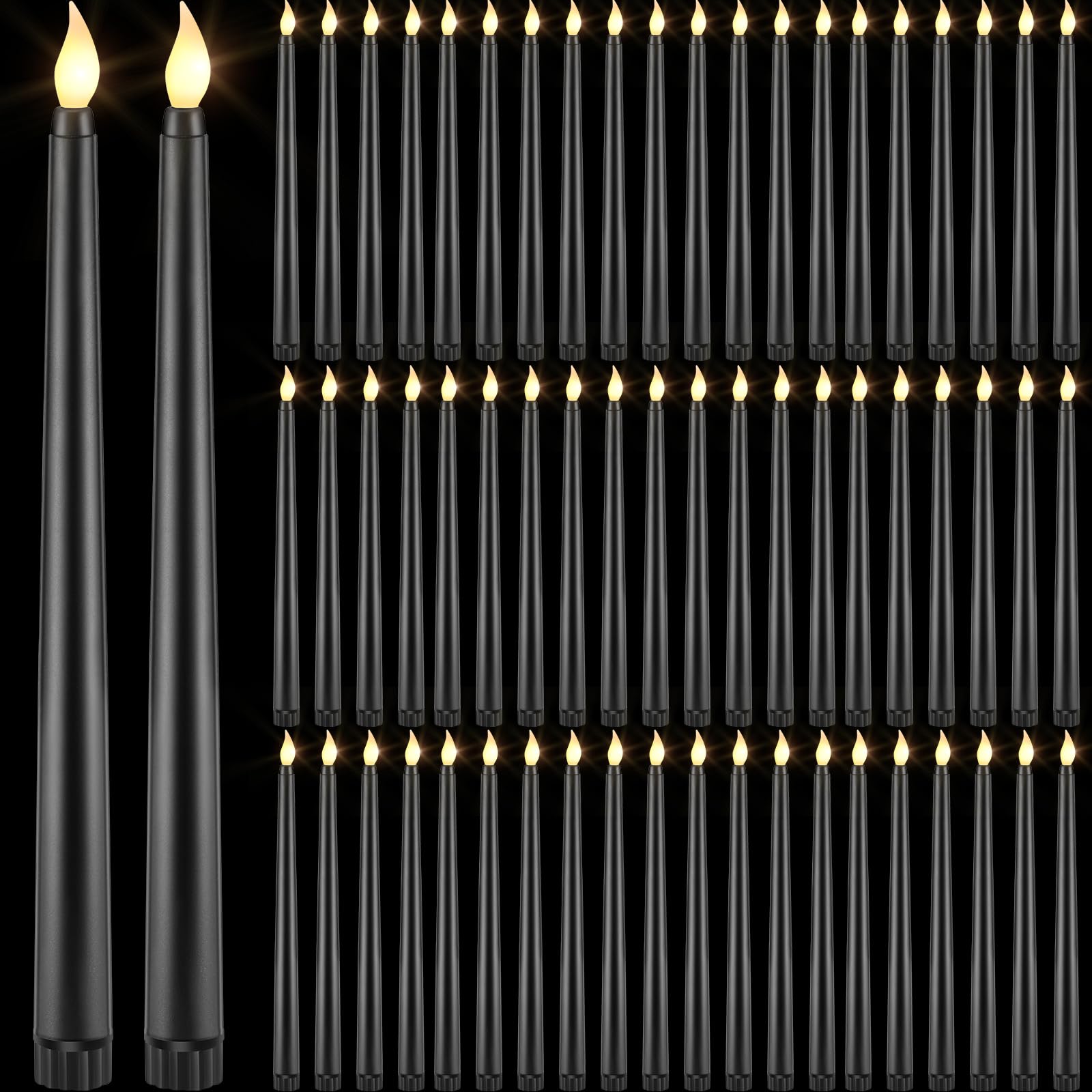 Retisee 60 candele coniche senza fiamma, 27,9 cm, a LED, funzionamento a batteria, tremolanti, per decorazioni per feste di Halloween, colore nero