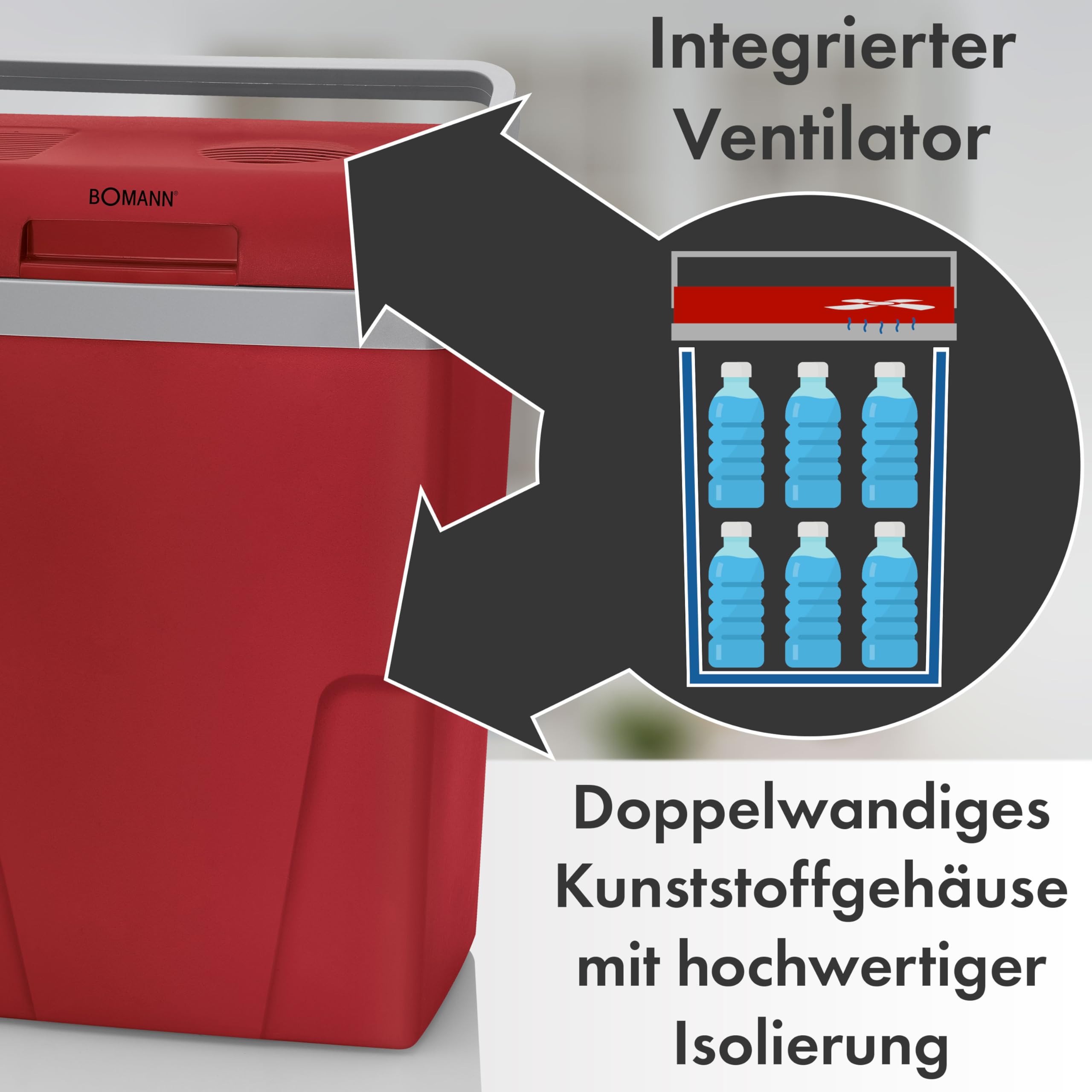 Bomann® Kühlbox Auto | Robustes Gehäuse | elektrische Kühlbox 12v 230v | Camping Kühlschrank 22L | Auto Kühlbox | Auto Kühlschrank KB 6011.1 CB rot