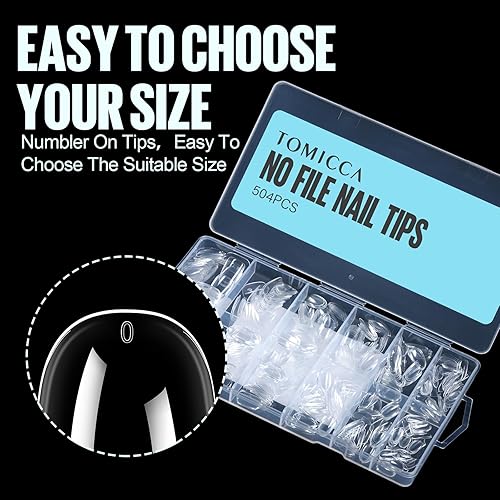 Miniatura 4 de TOMICCA 504 puntas de uñas cuadradas cortas, uñas postizas transparentes de cobertura completa, uñas postizas acrílicas a presión, puntas de gel