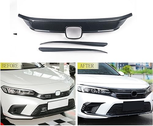 Miniatura 2 de Accesorios de coche para capó de parrilla superior delantera exterior para Honda Civic 11 generación 2022-2023 ABS 3 piezas (estilo fibra de carbono)