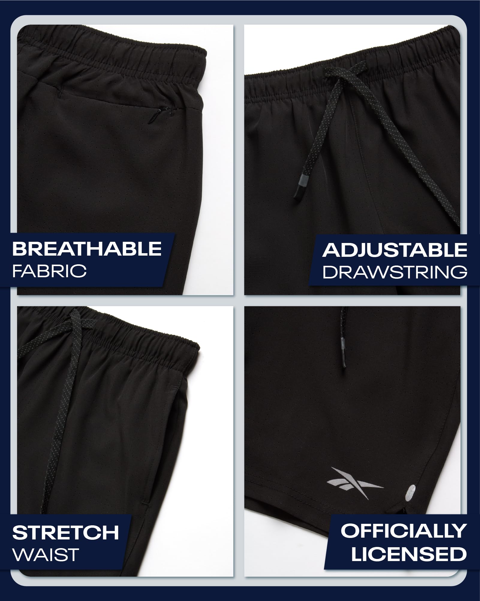 Reebok Pantaloncini da Corsa 2 in 1 da Ragazzo, Fodera a Compressione, Cavallo 12,7 cm, Pantaloncini da Corsa in Tessuto ad Alte Prestazioni (40-48)