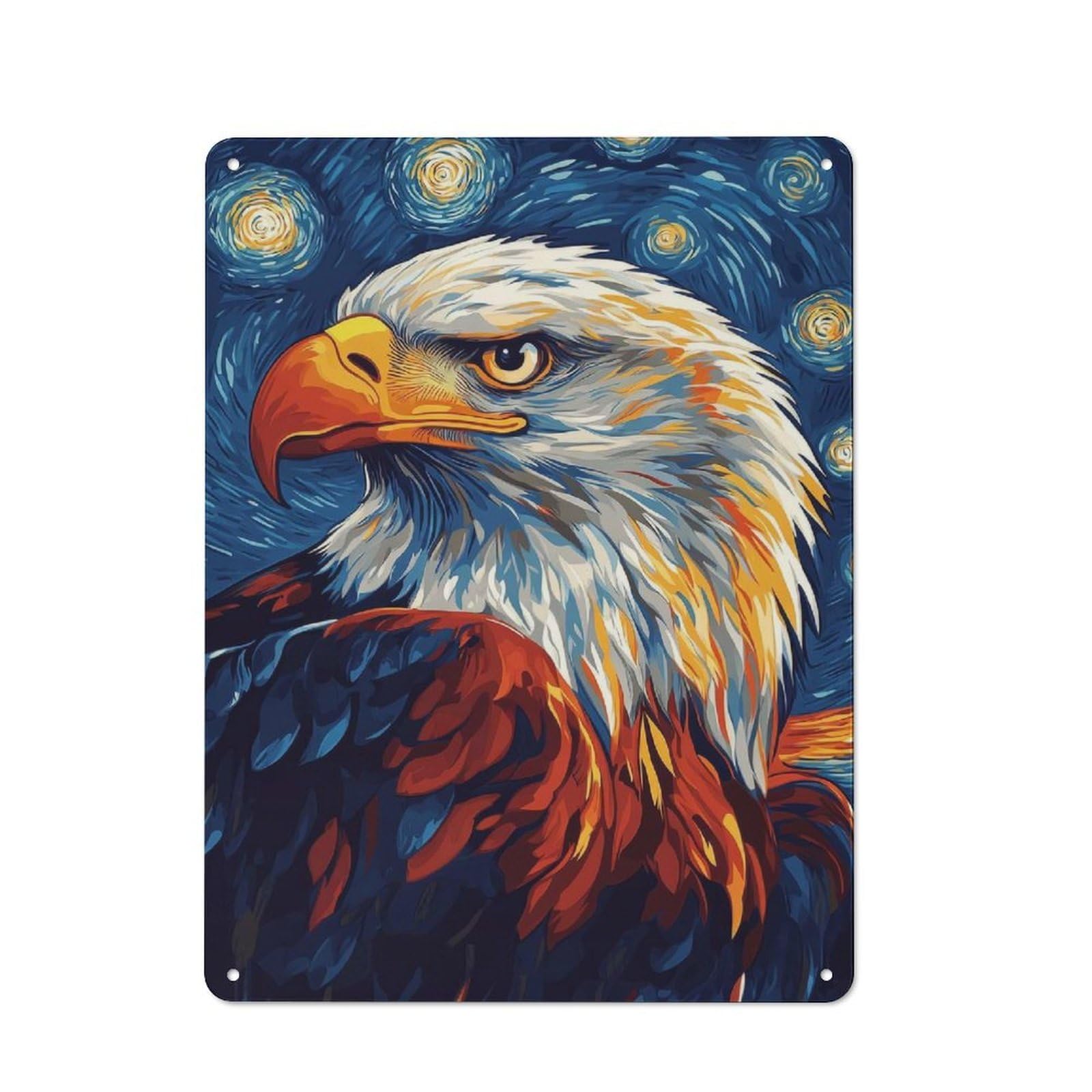 Tin Wall Sign with Eagle in Starry Night Design 40x30cm, Cosy Cafe Wall Decor for Kitchen, Cafe, Pantry Or Dining Room