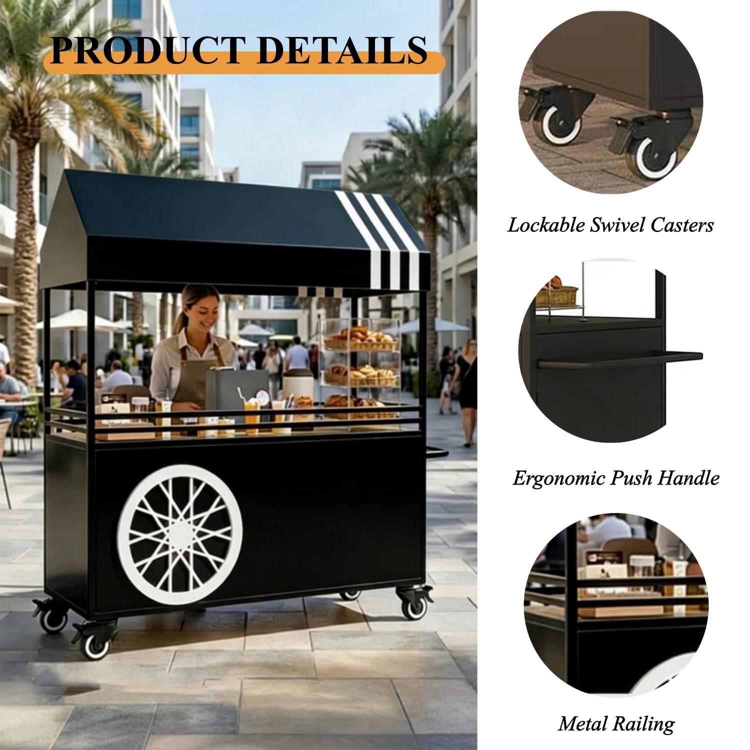 Carrello portatile per venditori di alimenti con tettoia, pieghevole, carrello per chioschi per alimenti da strada, per mercati ed eventi, espositore commerciale, rosso, 120 cm, ideale per i venditori